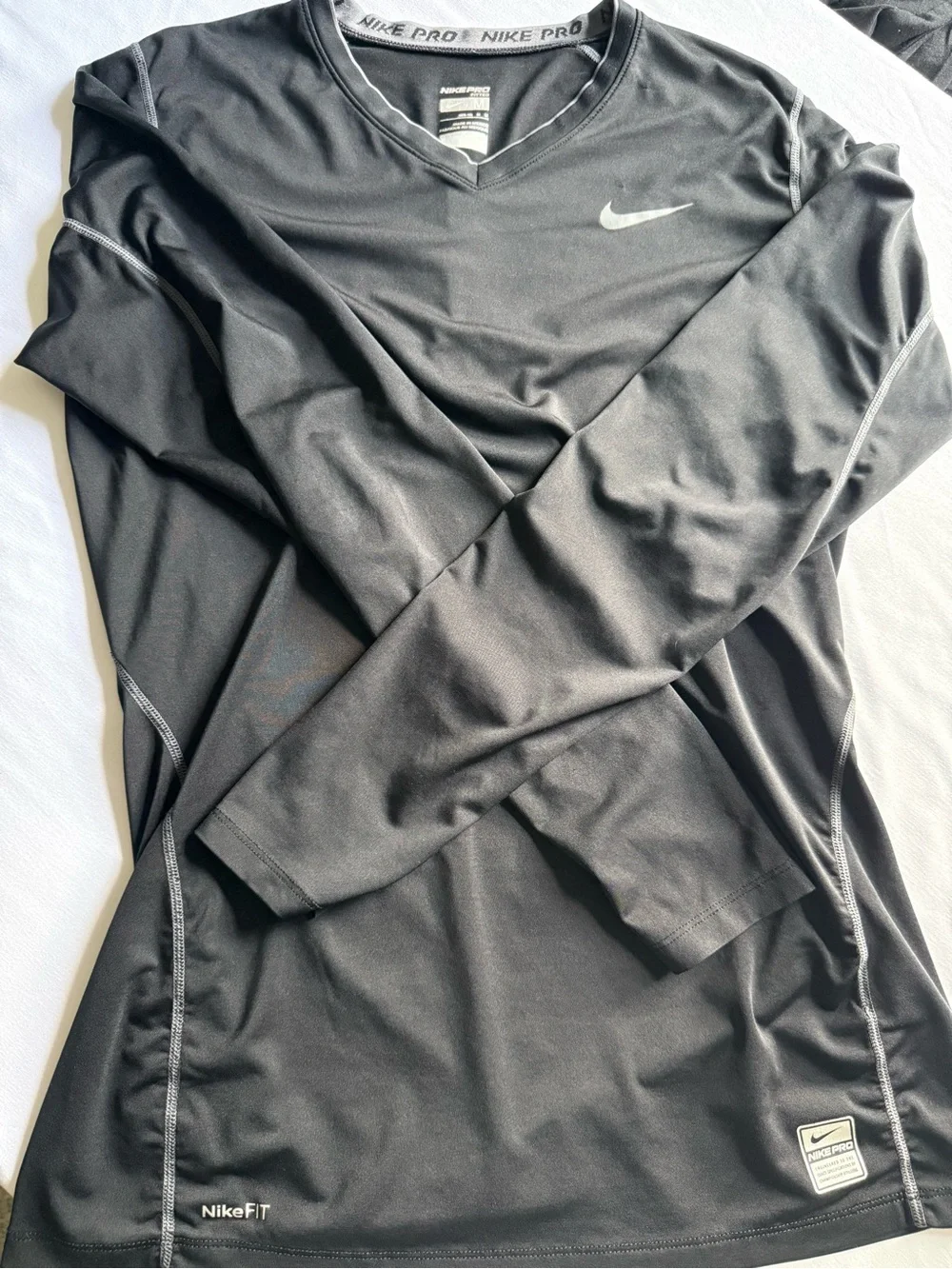 Nike Women’s Long-Sleeve V-Neck Performance Top - Black with Gray Trim